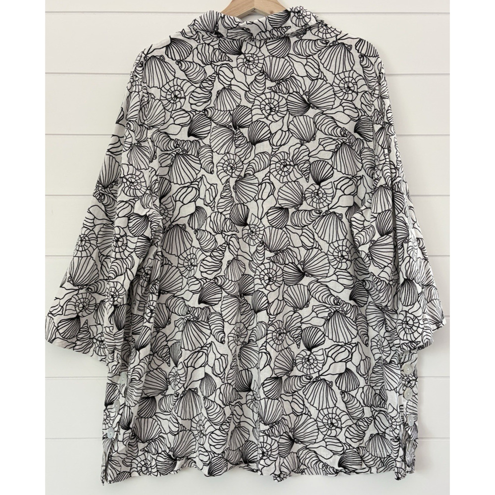 Martha Stewart 2X Linen Blend Seashell Print Popover Tunic Blouse Beach Coastal - Picture 10 of 12